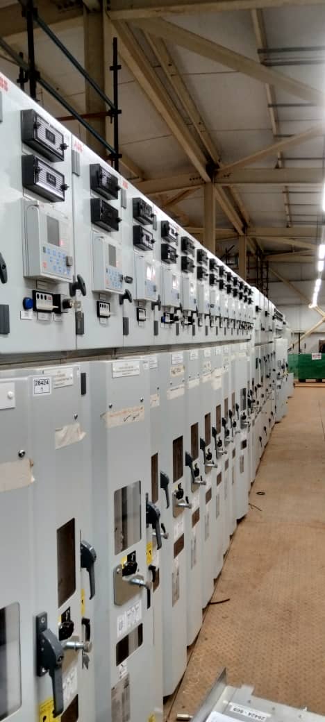 Row of medium-voltage switchgear panels